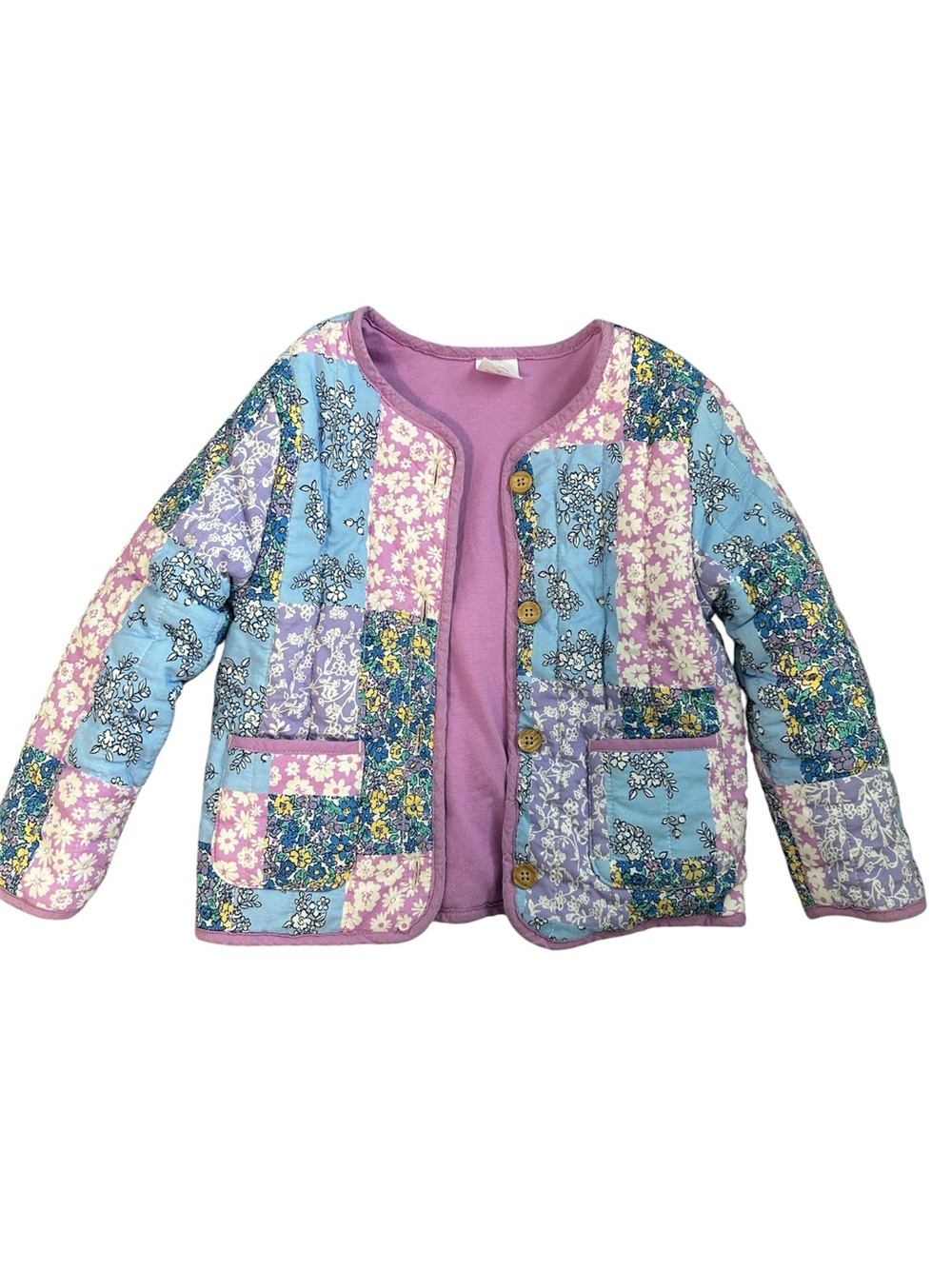 Girls' Quilted Patchwork Jacket - Lavender & Blue 4T